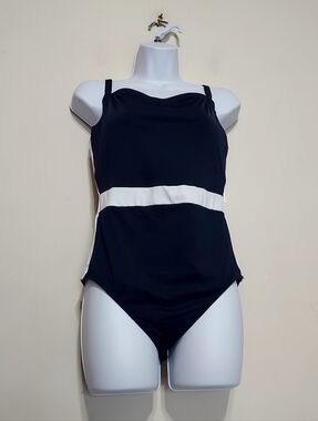 BRAVISSIMO Seville  Blue & White Wired Built In Bra One-Piece Swimsuit Sz-34I
